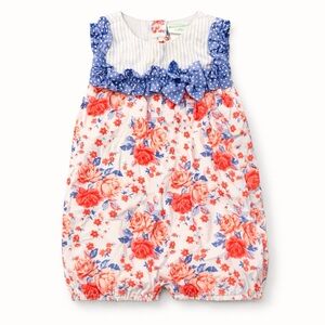 Nannette 24M Baby Toddler Girl Floral Bubble Romper Blue Polka Dot Ruffle